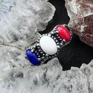 Carolyn Pollack Sterling Oval Lapis, White Jasper, Red Jasper Ring S 5 For Women